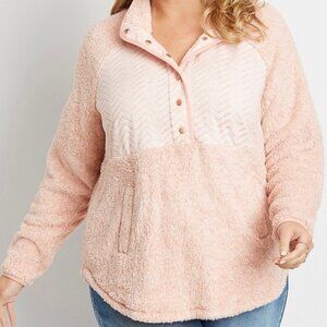 Maurices Pink Quilted Sherpa Pullover Sweatshirt